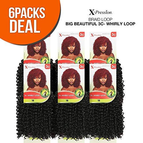 Outre Synthetic Hair Crochet Braids X-Pression Braid 3C- Whirly Loop (6-PACK, 1B) - Image 2