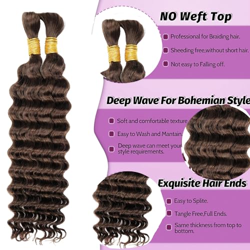Human Braiding Hair For Boho Braids Deep Wave Bulk Human Hair for Braiding Wet And Wavy Human Braiding Hair Extensions No Weft 100% Brazilian Virgin Curly Human Braiding Hair (18 Inch, 4#) - Image 3