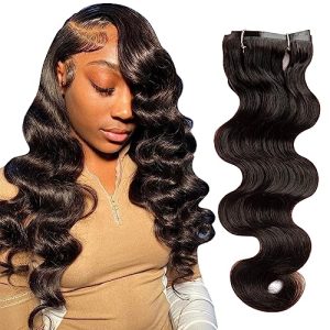Niawigs Seamless Clip Ins Human Hair for Black Women Body Wave Real Human Hair PU Invisible Clip On Hair Extensions (Only 1PC 10.6 Inch Wide for Add Extra Volume) 14 Inch 34G