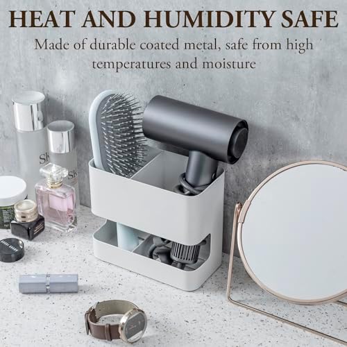 MyGift Modern Wall Mounted White Metal Hair Styling Tools and Accessories Holder with 2 Slots, Salon Hot Tool Organizer Rack for Blow Dryer Straightener Curling Iron - Image 2