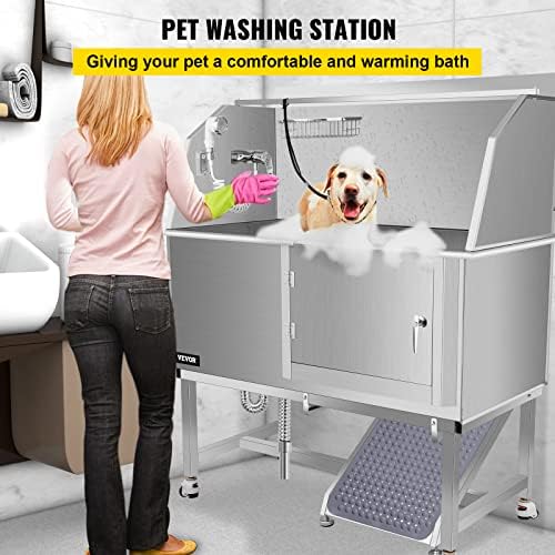 VEVOR Dog Grooming Tub, 50" R Pet Wash Station, Professional Stainless Steel Pet Grooming Tub Rated 330LBS Load Capacity, Non-Skid Dog Washing Station Comes with Ramp, Faucet, Sprayer and Drain Kit - Image 2