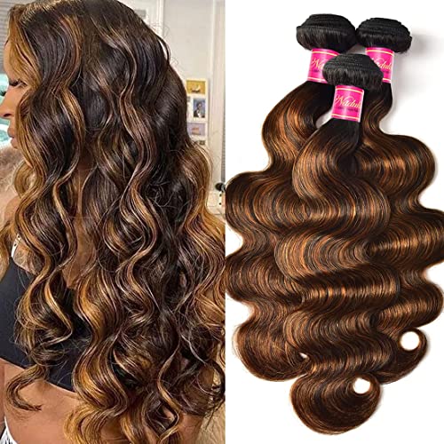 Nadula 3 Bundles 12A Brazilian Remy Human Hair Weave Ombre Chocolate Brown Body Wave 14 16 18inch