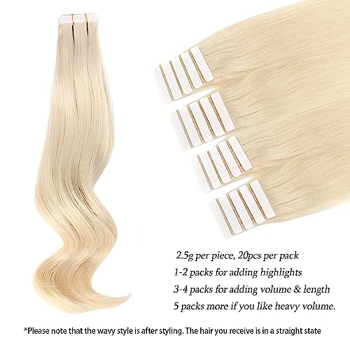 ABH AMAZINGBEAUTY HAIR Tape in Hair Extensions Human Hair, Semi-permanent Remy Human Hair Tape ins, 20 Pieces 50 Grams, Ash Platinum Blonde 60, 14 Inch - Image 7