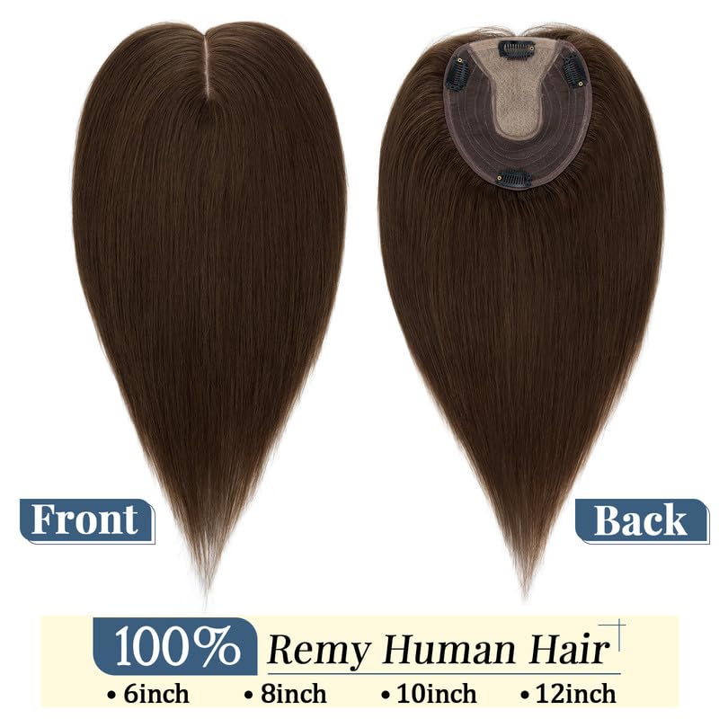 TESS 12 Inch Chocolate Brown 100% Human Hair Topper for Thinning Hair, 150% Density - Image 2