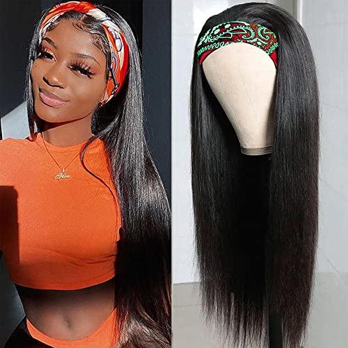 16 Inch 100% Virgin Brazilian Human Hair Straight Glueless Headband Wig for Women