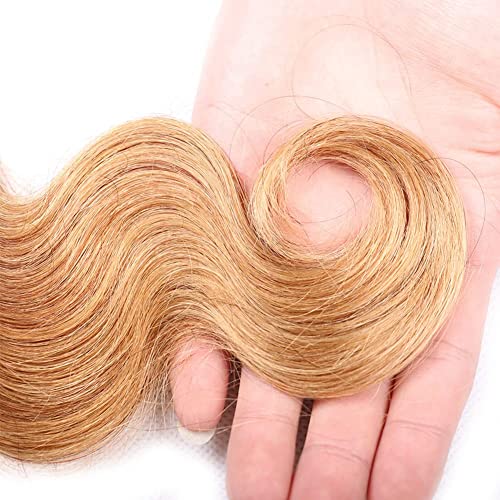 Ombre Human Hair 3 Bundles Body Wave T1B-4-27 Brazilian Human Hair Bundles 100% Unprocessed Virgin Remy Human Hair Bundles Double Weft Light Brown Mixed Blonde Human Hair Weave(22 24 26) - Image 4