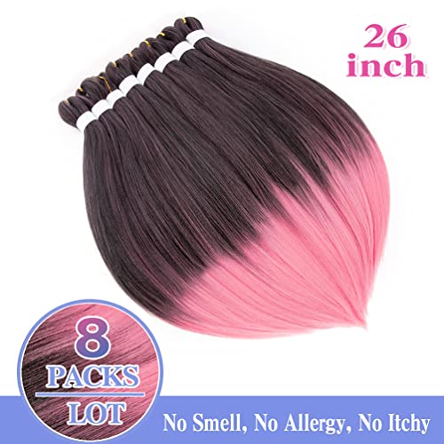 8 Pack Ombre Braiding Hair Pre Stretched - 26" 100G/Pack Premium Kanekalon Pre Stretched Braiding Hair Extensions, Professional Itch Free Hot Water Setting Perm Yaki Texture Prestretched Hair(1Bpink) - Image 5