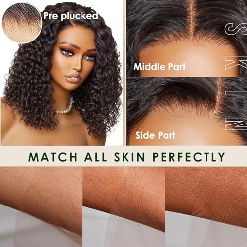OCTSUN Curly Bob Wig Human Hair for Black Women - Glueless Wigs Human Hair Pre Plucked with Baby Hair Deep Wave 13x4 Lace Front Wigs Wet and Wavy Brazilian Human Virgin Hair Wigs 14 Inch 180% Density - Image 3