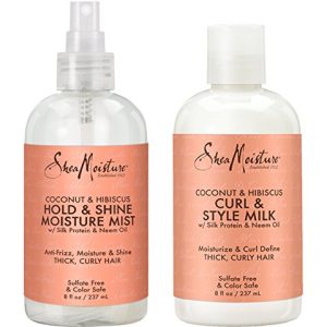 SheaMoisture Coconut Hibiscus Hold & Shine Moisture Mist 8 Ounce | Shea Moisture Coconut Hibiscus Curl & Style Milk 8 Ounce
