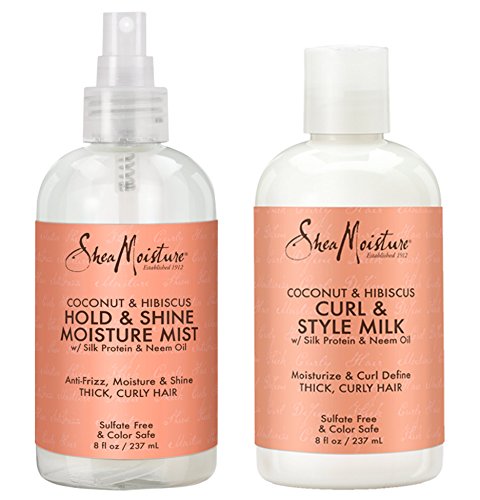 SheaMoisture Coconut Hibiscus Hold & Shine Moisture Mist 8 Ounce | Shea Moisture Coconut Hibiscus Curl & Style Milk 8 Ounce