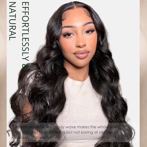 OCTSUN 26" Body Wave Lace Front Wigs Human Hair 13x4 HD Lace Glueless Human Hair Wig Pre Plucked Natural Hairline Brazilian Human Virgin Hair Long Black Body Wave Wig for Black Women 180% Density - Image 2
