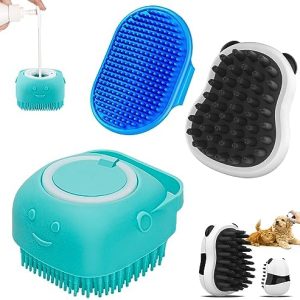 3 Piece Pet Bath Brush Set for Short and Long Hair Dogs Blue/White