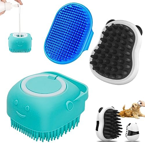 3 Piece Pet Bath Brush Set for Short and Long Hair Dogs Blue/White