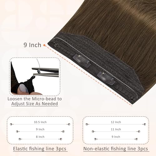 Full Shine One Piece Clip in Hair 16Inch Straight Fish Line Hair Extensions 4 Medium Brown No Glue No Weaving Invisible Wire Fish Line Hair Extensions 80g - Image 5
