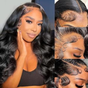 13x4 Body Wave Lace Front Wigs Human Hair for Women Glueless HD Lace Frontal Wigs Human Hair Pre Plucked with Baby Hair 180% Density Natural Black 20 Inch