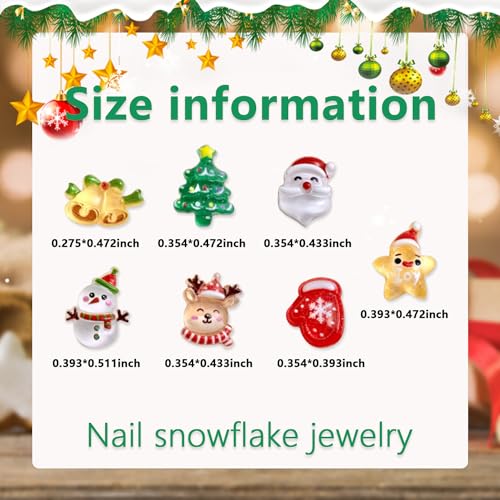 JERCLITY 100 Pieces Christmas Nail Charms for Acrylic Nails Resin Christmas Nail Art Charms Santa Claus Snowman Xmas Tree Reindeer Bell Gloves Star Nail Accessories for Women Girls Christmas Nail Art - Image 2