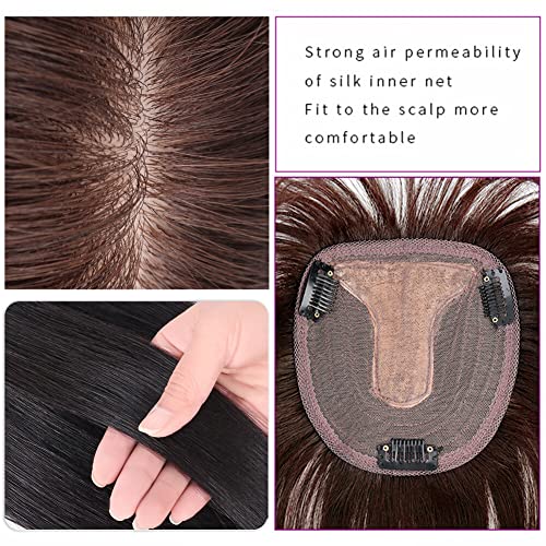 Light Brown 30cm Wispy Fringe Middle Part Silk Base Human Hair Topper 7x10cm - Image 5