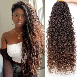 30 Inch Goddess Locs Crochet Hair 8 Packs Ombre Crochet Goddess locs Boho Hippie Locs Hair Faux Locs Crochet Hair with Curly Ends Pre-looped River Locs Crochet Hair for Black Women(T30#)