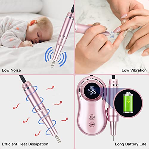 Professional Nail Drill 35000 RPM Rechargeable Electric Nail Drill Machine Portable Acrylic Nail Drill with 11 Pcs Nail Drill Bits for Acrylic Nails, Gel Nails, Manicure Pedicure Polishing - Image 7