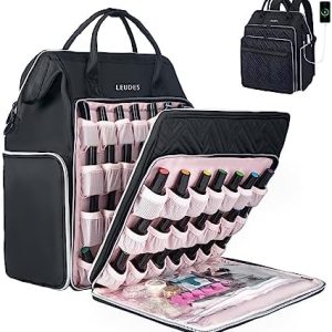 Leudes Nail Polish Organizer Holder 77 Bottles Storage for Nail Techs Supplies Nail Bag Case Backpack with USB Charging Port