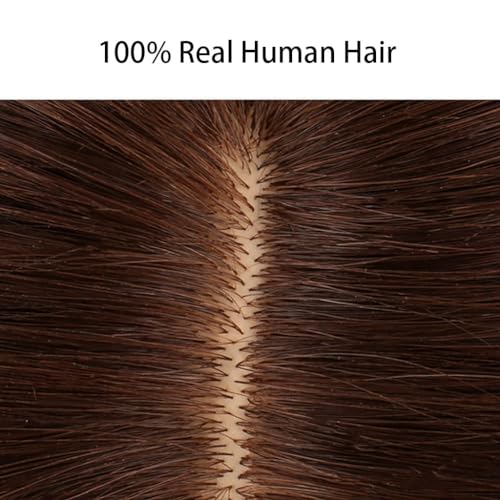 100% Real Human Hair Topper Toupee 120% Density Natural Brown Top Hair Pieces Silk Base Clip In Crown Toppers,Straight Wiglets Side Parting Hairpieces For Ladies Gift (Size : 30cm) - Image 3