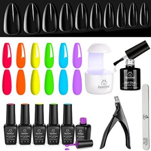 Beetles Gel Nail Polish Kit with 240Pcs Nail Extension Kit and 2 In 1 Nail Glue Base Gel, 6 Colors Spring Summer Gel Nail Polish Soak Off Nail Lamp Cured Nail Manicure Nail Art Design Gifts for Women
