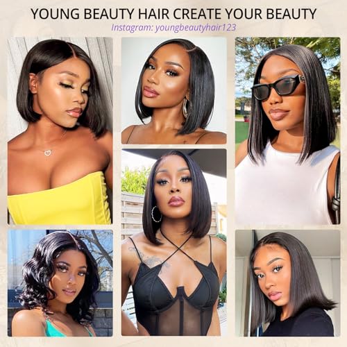 Bob Wig Human Hair 13x4 HD Transparent Lace Front Wigs For Black Women 180% Density Lace Frontal Short Bob Wigs Human Hair Glueless Pre Plucked With Baby Hair Straight Bob Wig Natural Color 14inch - Image 6