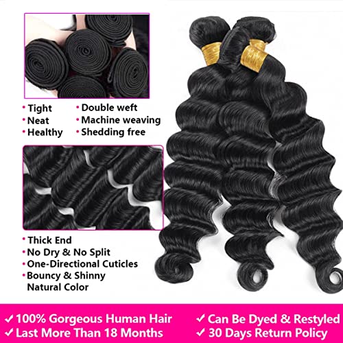 Brazilian Virgin Hair Loose Deep Wave Bundles 12A 100% Unprocessed Human Hair Loose Deep Wave Bundles 150% Density (10 12 14 inches)Double Weft Human Hair Wavy 3 Bundles Natural Black Color - Image 2