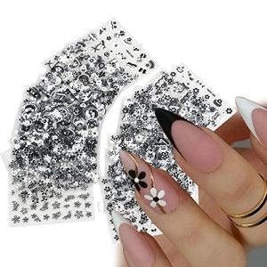 30Pcs Black Flower Nail Art Stickers Decals Five Petal Flowers Lace Hearts Bow Ties Elegant Nail Design Stickers Spring Summer Nail Decals 3D Self-Adhesive Nail Art Supplies for Women Girls Nail Decor