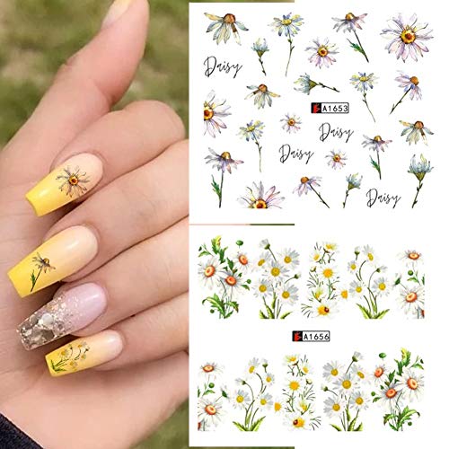 Daisy Nail Water Stickers Decals Sunflower Nail Art Sticker Foil Transfer Summer Nail Art Decorations Watermark Small Daisies Flower Designs Stickers Nail Tattoo Manicure Tips Decoration 12PCS - Image 6
