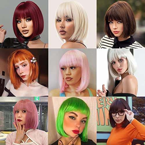 Pink Bob Wig With Bangs Short Pink Bob Wigs For Women Straight Bob Bangs Wig 10 Inch Heat Resistant Synthetic Hair Natural Looking For Daily Party Use - Image 6