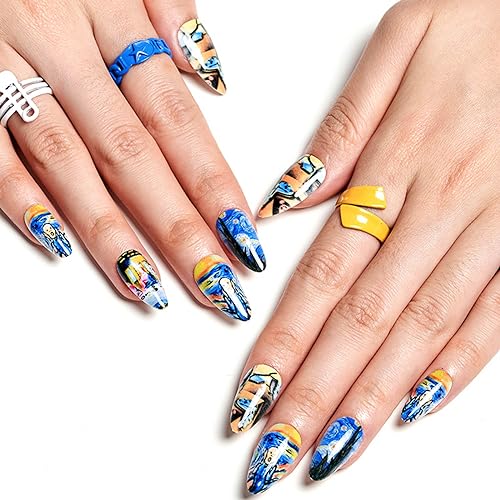 GLAMERMAID Press on Nails Almond, Gel False Nails with Design,24 PCS Glue on Nails,Reusable Acrylic Stick on Nails Tips Manicure Set for Women,Vibrant Palette - Image 4