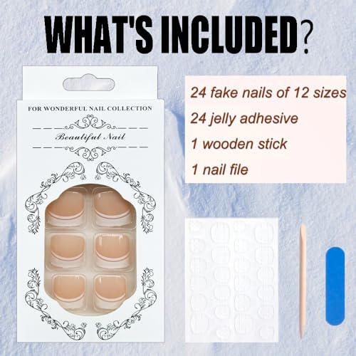 White Press on Toenails Short Square French Tips Fake Toe Nails Glossy Nude Pink Full Cover Acrylic False Toenails with Design Artificial Glue on Toenails for Women and Girls 24Pcs - Image 2