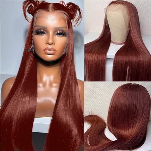 Reddish Brown Wig Pre Plucked 13x4 Colored Human Hair Lace Front Wigs Straight Glueless Wigs Human Hair HD Lace Frontal Human Hair Wig Pre Plucked with Baby Hair Auburn Wig Human Hair 22 Inch - Image 4