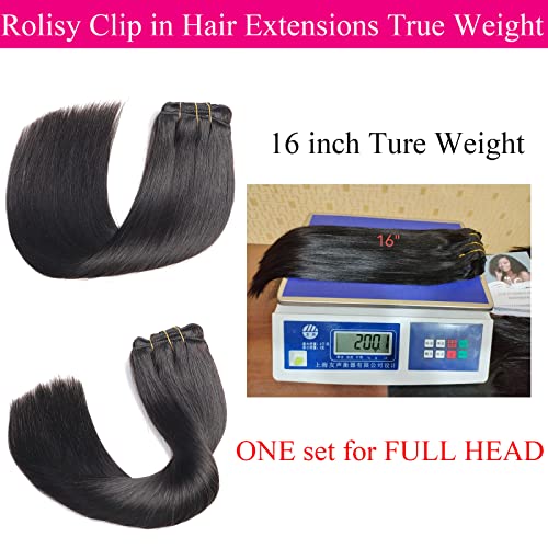 Full Head Straight Human Hair Clip ins Extensions for Black Women 16 Inch 200g Straight Human Hair Clip in Extensions 8A Unprocessed Brazilian Human Hair Real Soft and Silk Straight Hair Clip in Extensions Natural Black 10Pcs/Set with 32 Clips - Image 6