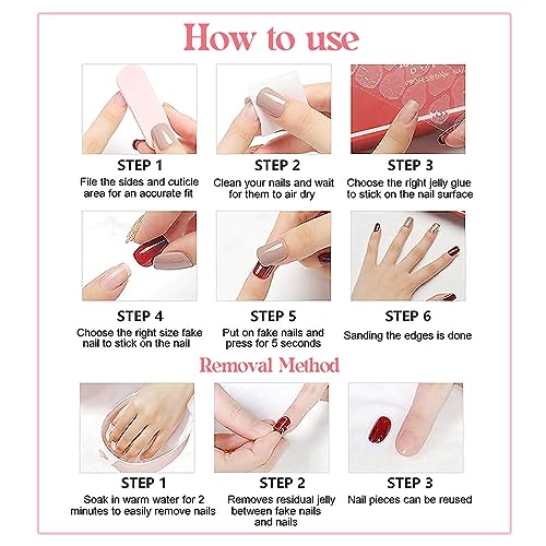 Long Press on Nails French Tip Fake Nails Acrylic Glue on Nails with Metal Butterfly Nail Charms and Rhinestones Design Full Cover Coffin Shaped False Nails Artificial Stick on Nails for Women - Image 5