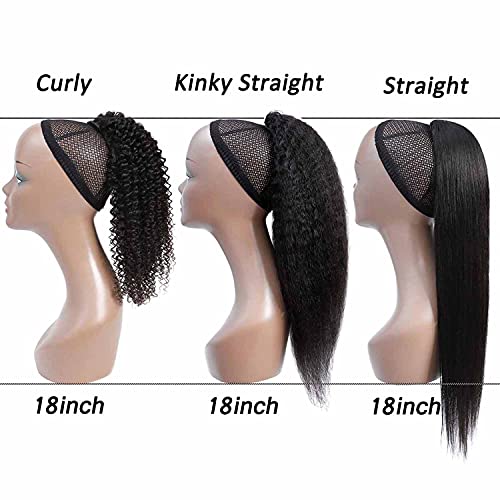 16 Inches Kinky Straight Ponytails Human Hair Drawstring Ponytail Extension Kinky Straight Clip in Pony Tail Hair Extensions for Black Women Natural Black Hair Pieces - Image 7
