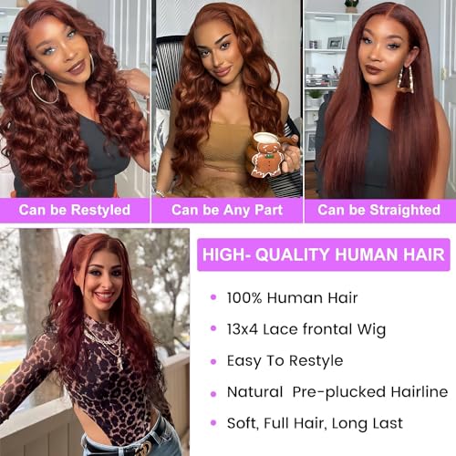 Reddish Brown Lace Front Wigs Human Hair 13x4 Body Wave Brown Lace Front Wigs Human Hair 180% Density Lace Front Wigs Human Hair Pre Plucked with Baby Hair 20inch HD Lace Front Wig Human Hair(20 inch) - Image 5