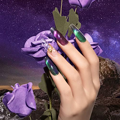 MIZHSE 9D Cat Eye Gel Nail Polish, 2 Colors Cyan and Purple Holographic Galaxy Cateye Magnetic Nail Polish Gel, Magic Cateye Manicure Nail Art Set 10ML - Image 7