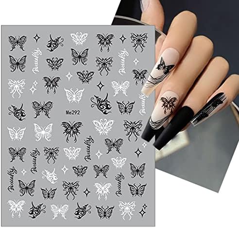8 Sheets Black Butterfly Nail Art Stickers Decals 3D Self-Adhesive Butterfly Nail Stickers for Nail Art Spring Summer Flower Nail Decals Rose Daisy Designs Nail Decor Accessories for Acrylic Nail DIY - Image 4