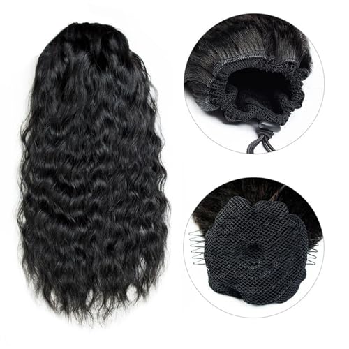 Ponytail Extension Human Hair Drawstring Ponytail Extension Water Wave Ponytail Hair Pieces Natural Color Natural Wave Ponytail Clip in Hair Extensions for Black Women Hairpiece for Women (Color : Bl - Image 4