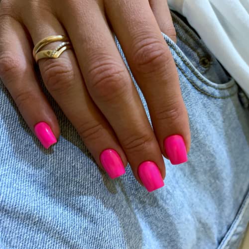 Hot Pink Press on Nails Short Nails for Women,KXAMELIE Square Glue on Nails Short Fake Nails Solid Color Acrylic Nails glue on Thick& Natural False Nails Gel Nails Set for Summer Mani - Image 2