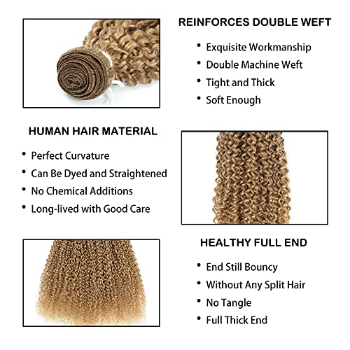 REMY Hair Color #27 Brazilian Human Hair Bundle Honey Blonde Bundle Kinky Curly Unprocessed Hair Extension - Image 4