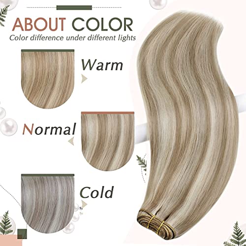 RUNATURE 22 Inch Ash Brown Platinum Blonde Human Hair Extensions Double Weft 100g - Image 5