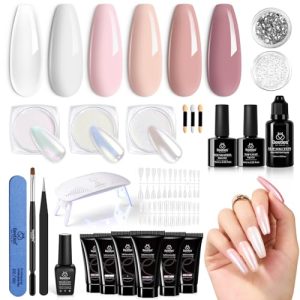 Beetles Poly Gel Chrome Nail Powder Kit 22 Pcs Poly Gel Nail Kit Glazed Donut Nails + Beetles Gel Nail Polish Builder Nail Gel 7 in 1 Builder