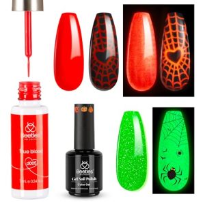 beetles Gel Polish Red Gel Liner Nail Art Red Luminous Gel Glow in the Dark with Beetles Halloween Gel Nail Polish 15ml 0.5oz Glow in the Dark Green Fall Winter Gel Diy Nail Art