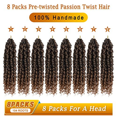 8 Packs Ombre Brown Pre-Looped Passion Twists Braiding Synthetic Hair 12 Inch, Pre-Twisted, Short Crochet Passion Twist Hair Extensions for Women (12inch,T30#) - Image 2