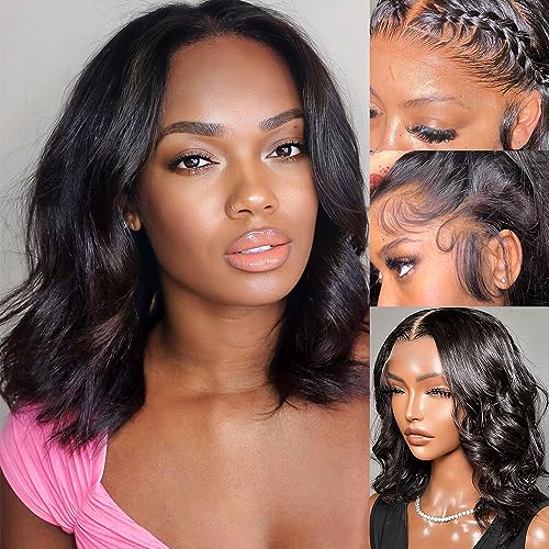 10 Inch Body Wave Bob Lace Front Wigs Human Hair Pre Plucked Bob Wig Human Hair 13x4 HD Full Lace Front Wigs Human Hair for Black Women Human Hair Glueless Wigs Human Hair with Baby Hairline