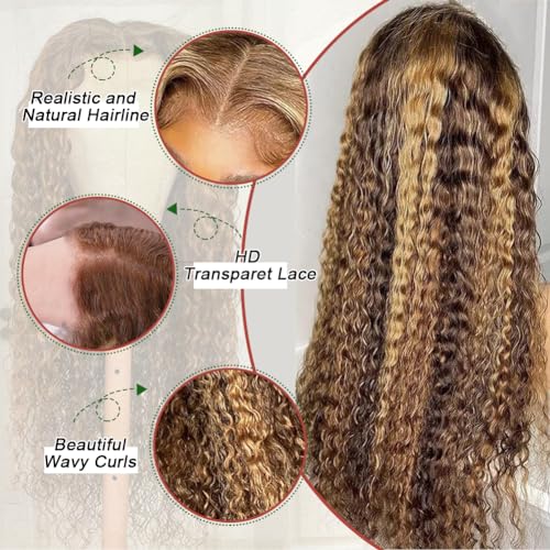Honey Blonde 22 Inch Water Wave 13x5 Full Lace Human Hair Wig 200% Density - Image 4