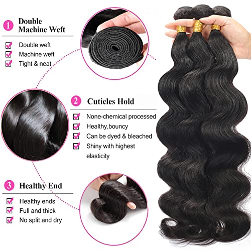 Body Wave Bundles 18 18 18 Unprocessed Virgin Brazilian Remy Body Wave Human Hair Weave Bundles for Black Women Free Part Soft and Bouncy Hair Extensions Natural Color - Image 2